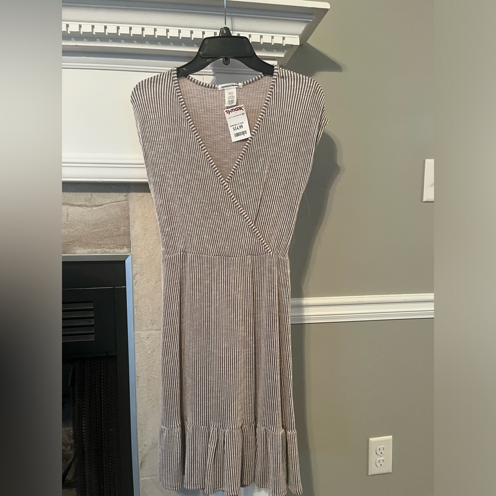 Brown and white stripe dress